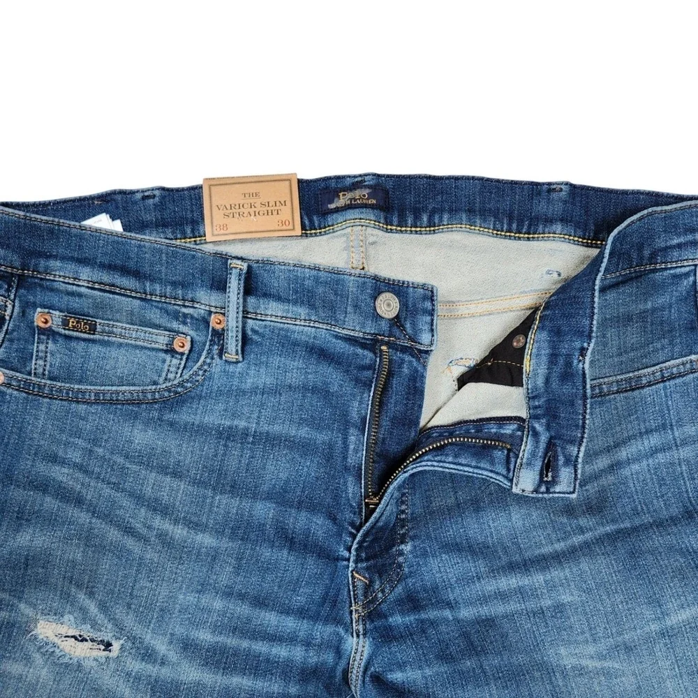 NWT Polo Ralph Lauren Varick‎ Slim Straight Jeans 38/30 Fit 40/30 Rope Dyed Blue